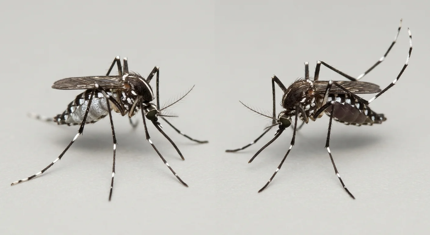 Asian tiger and yellow fever mosquitoes shown side by side